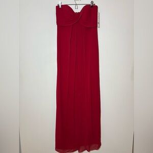 NWT Nicole Miller Red Maxi Gown Silk Dress Sweetheart Chiffon Strapless Sz10